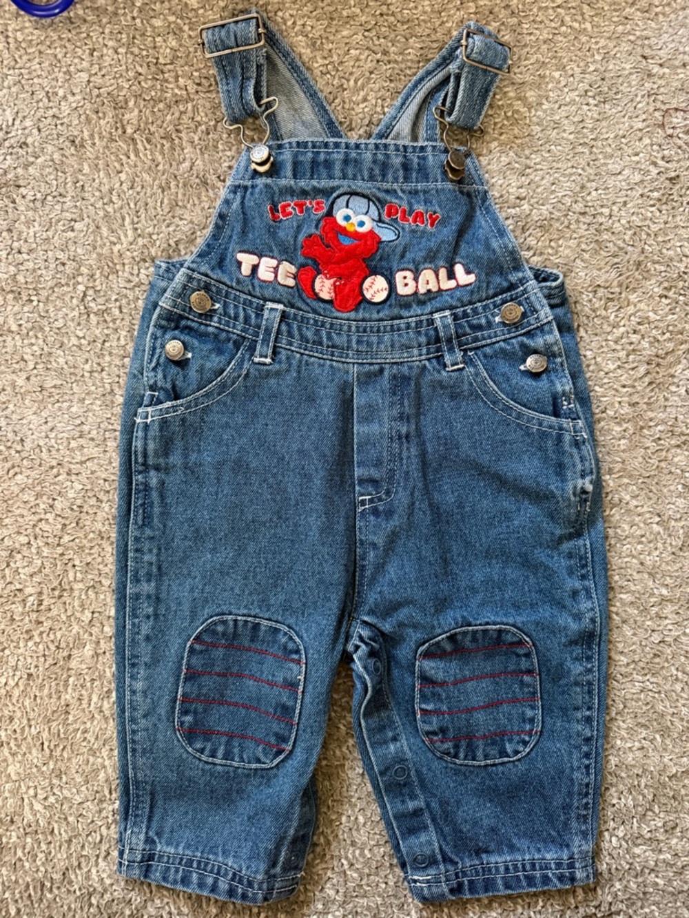 Vintage Sesame Street Elmo "Tee Ball" Denim Overalls - 6/9 months